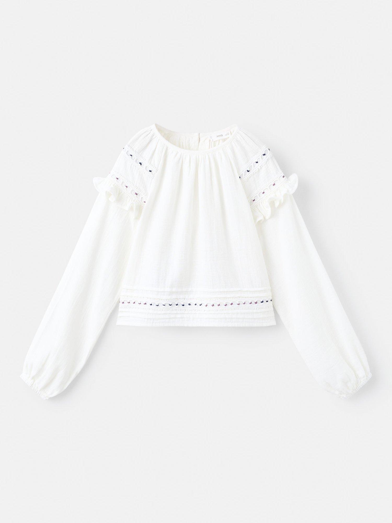 Product image 2 of 5, which shows Mango Kids' Becca Cotton Ruffle Blouse, Natural White, 8 years