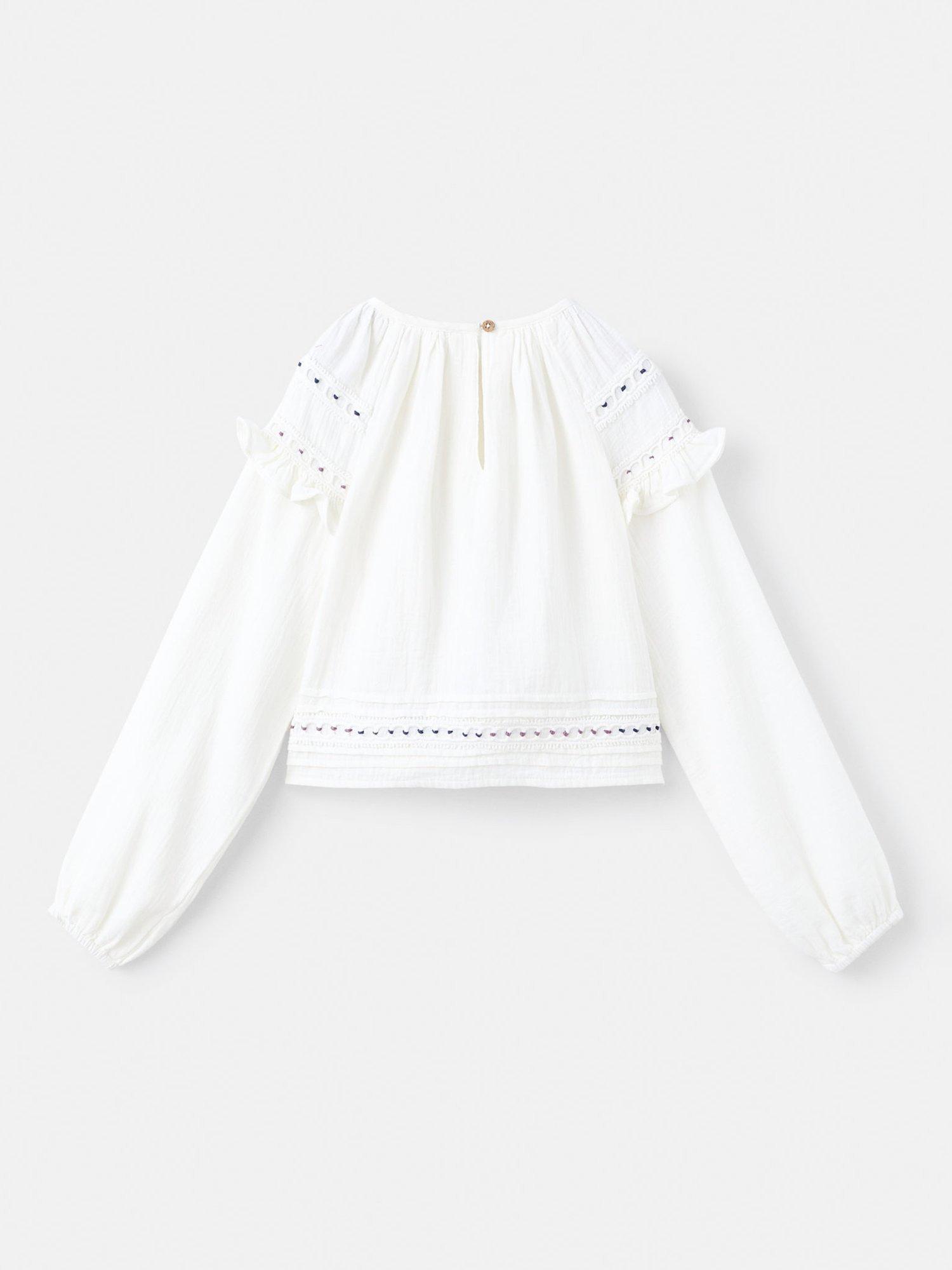 Product image 3 of 5, which shows Mango Kids' Becca Cotton Ruffle Blouse, Natural White, 8 years
