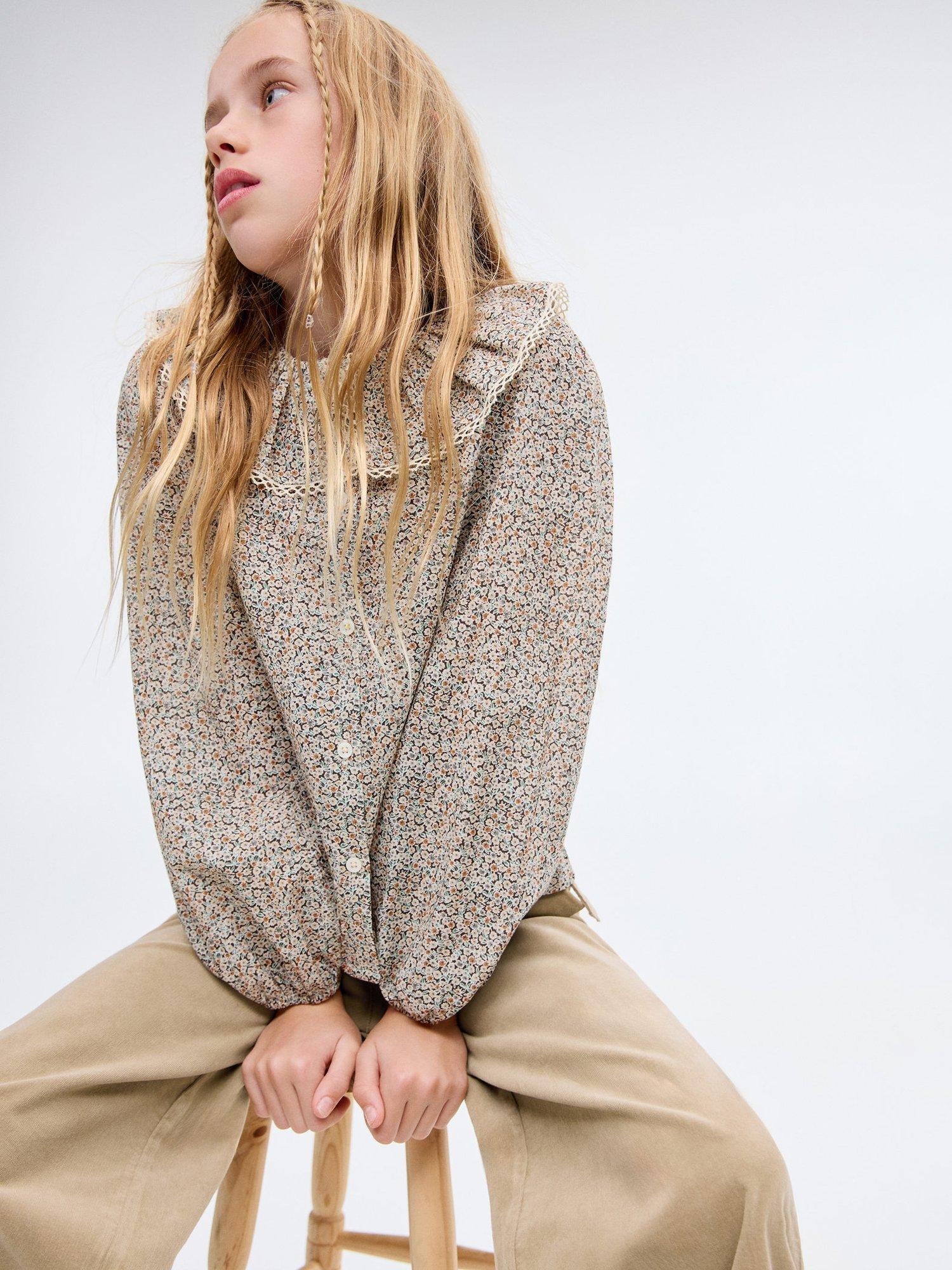 Product image 1 of 8, which shows Mango Kids' Hazel Blouse, Bright Green, 6 years