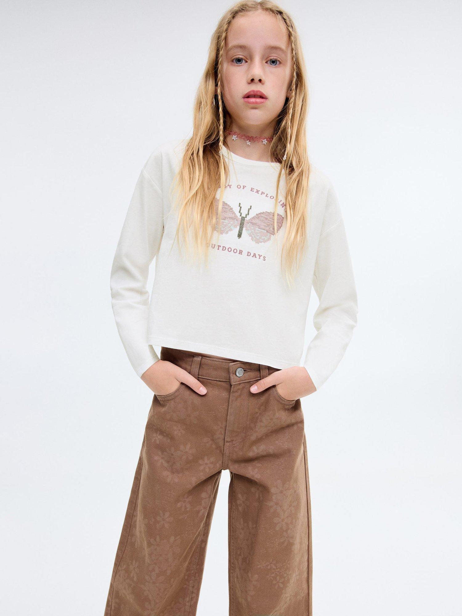 Product image 1 of 5, which shows Mango Kids' Bloom Long Sleeve T-Shirt, Natural White, 9-10 years