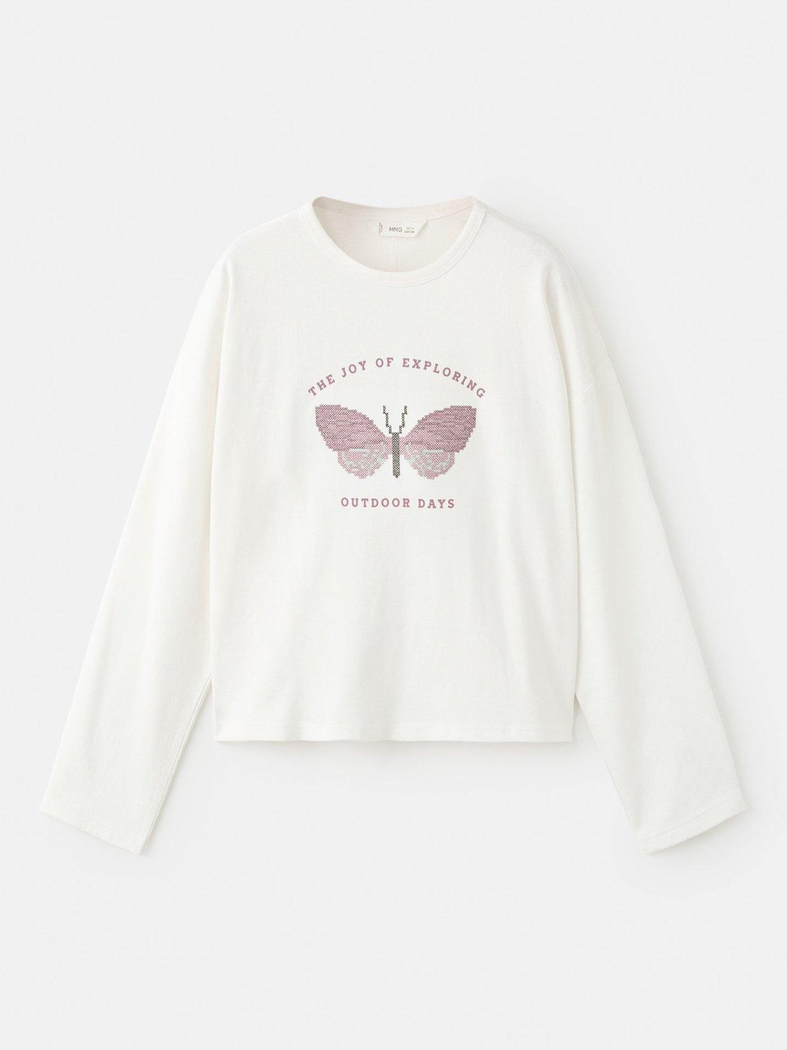 Product image 2 of 5, which shows Mango Kids' Bloom Long Sleeve T-Shirt, Natural White, 9-10 years