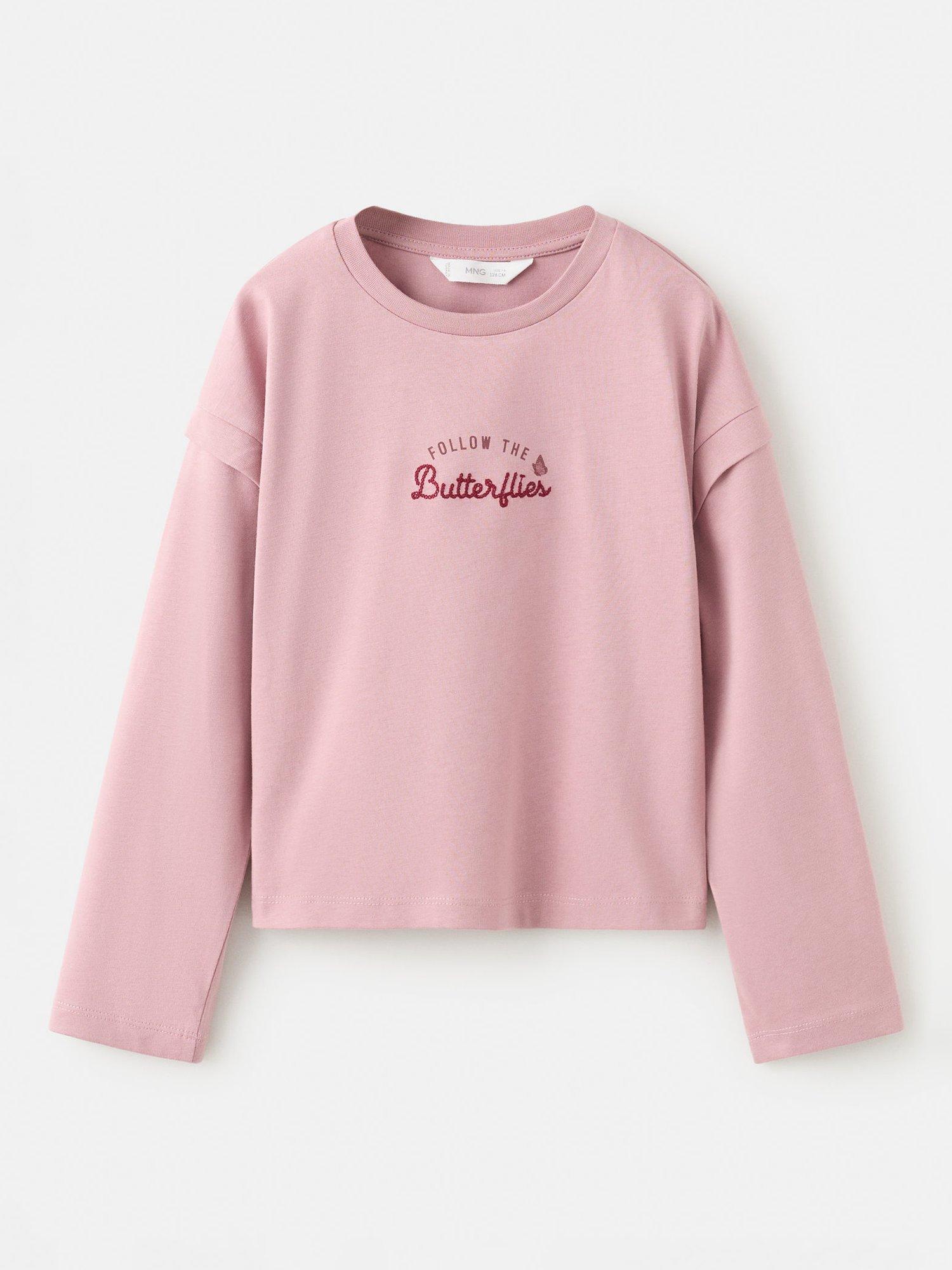 Product image 1 of 4, which shows Mango Kids' Slogan Top, Pink, 5-6 years