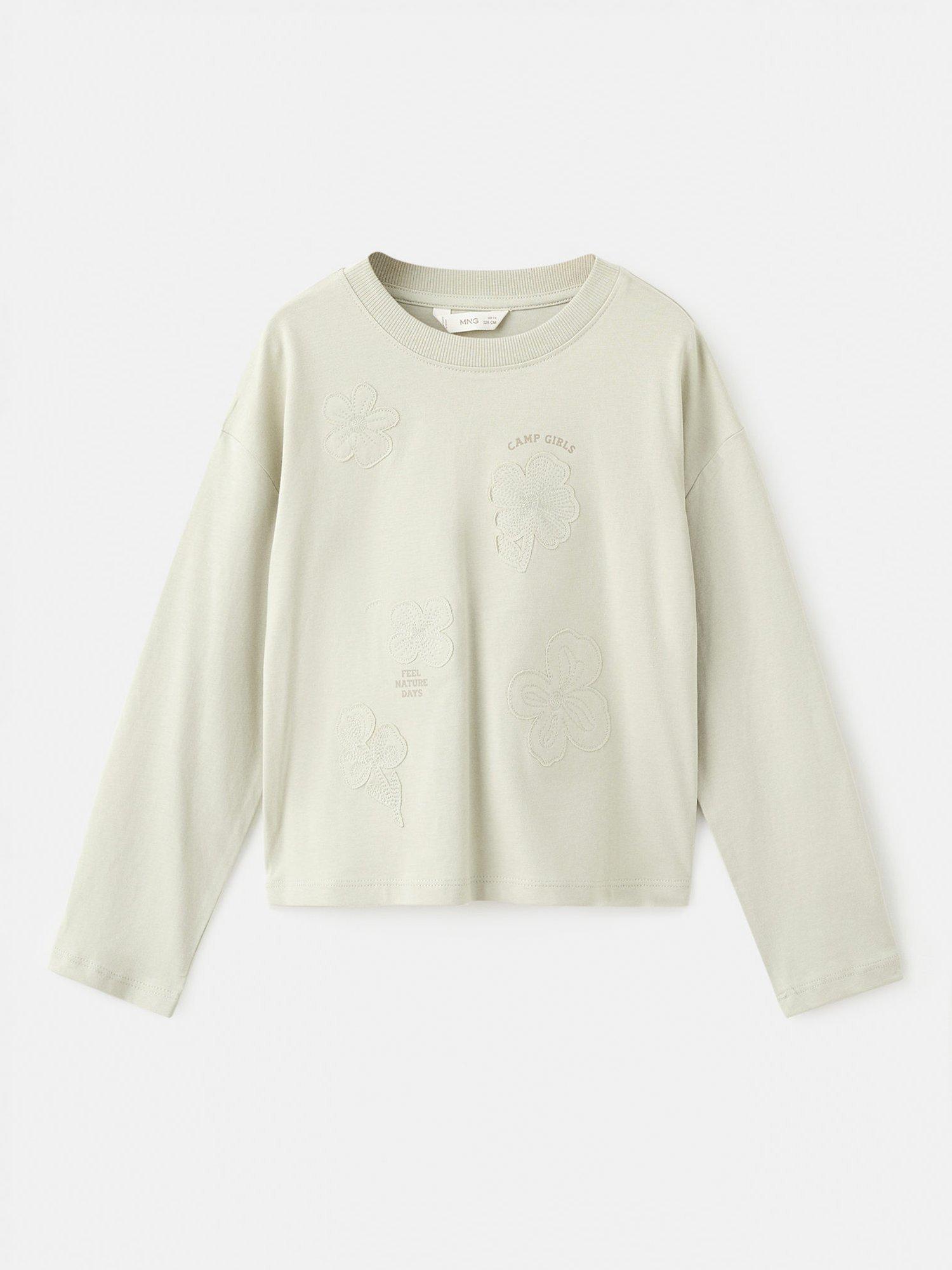 Product image 1 of 4, which shows Mango Kids' Patchi Long Sleeve T-Shirt, Green, 5-6 years