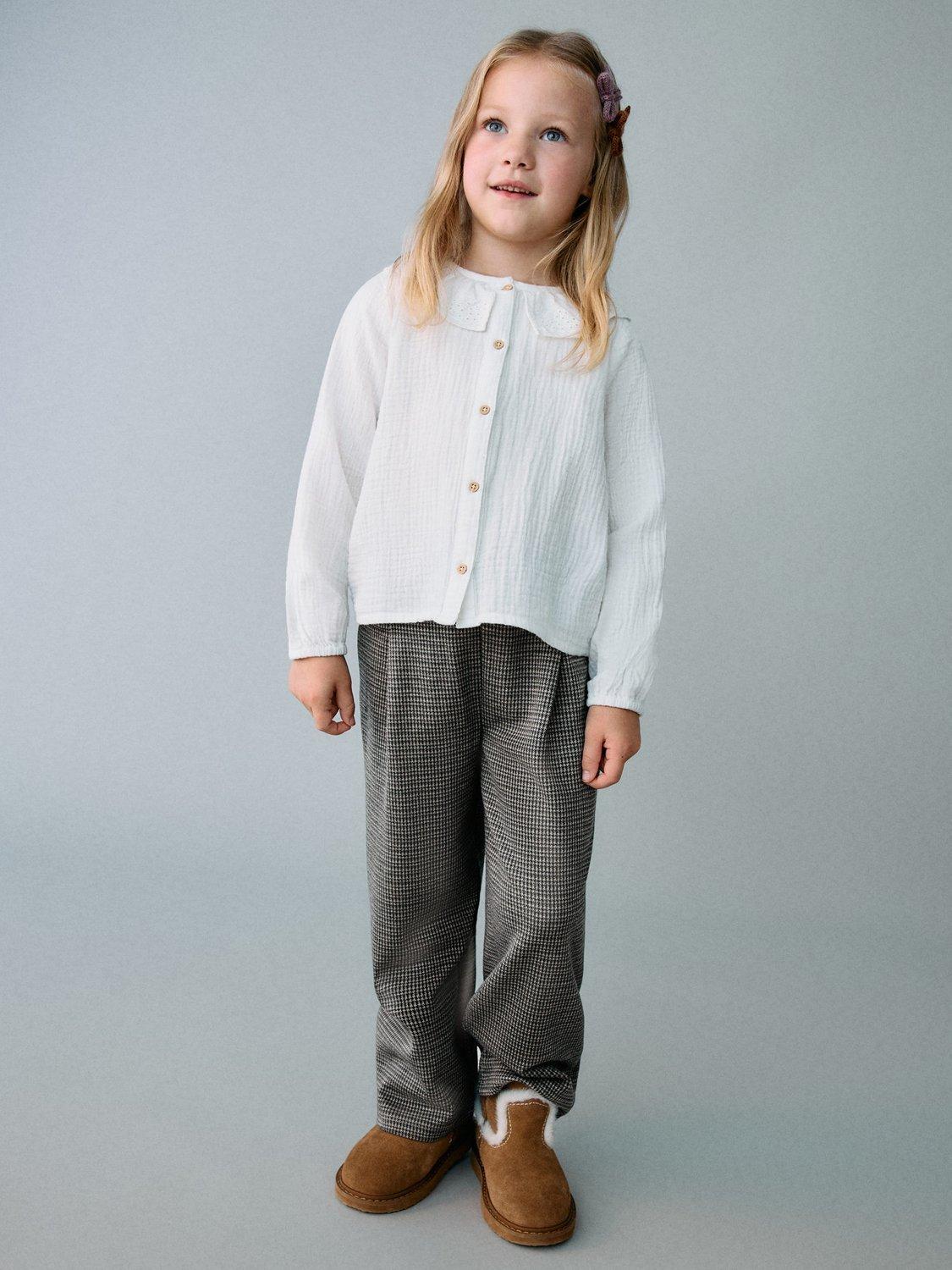 Product image 1 of 6, which shows Mango Kids' Cuadri Dogtooth Trousers, Brown, 12-18 months