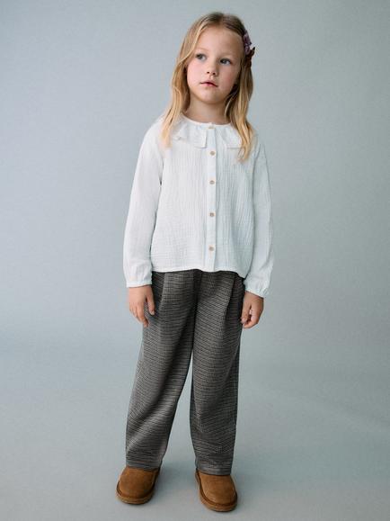Mango Kids' Cuadri Dogtooth Trousers, Brown - view 2, Brown