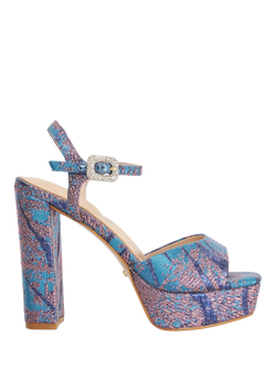 Dune London Maycie Syntheti Round Toe Heeled Sandals, Teal/Multi