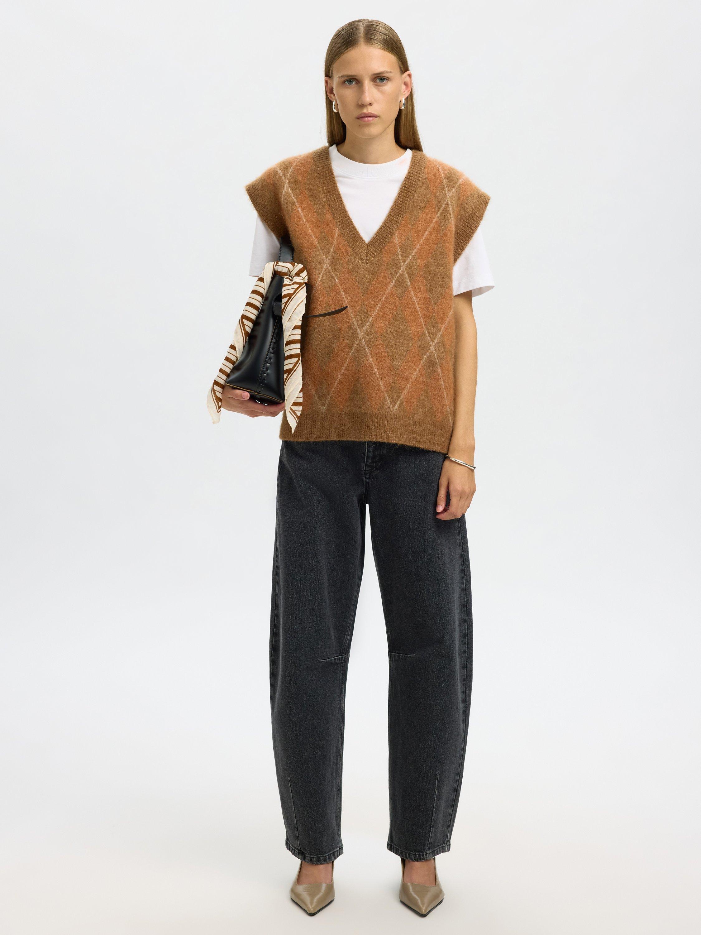 Product image 3 of 6, which shows Selected Lulu Argyle Wool Rich Tank Top, Orange, XS