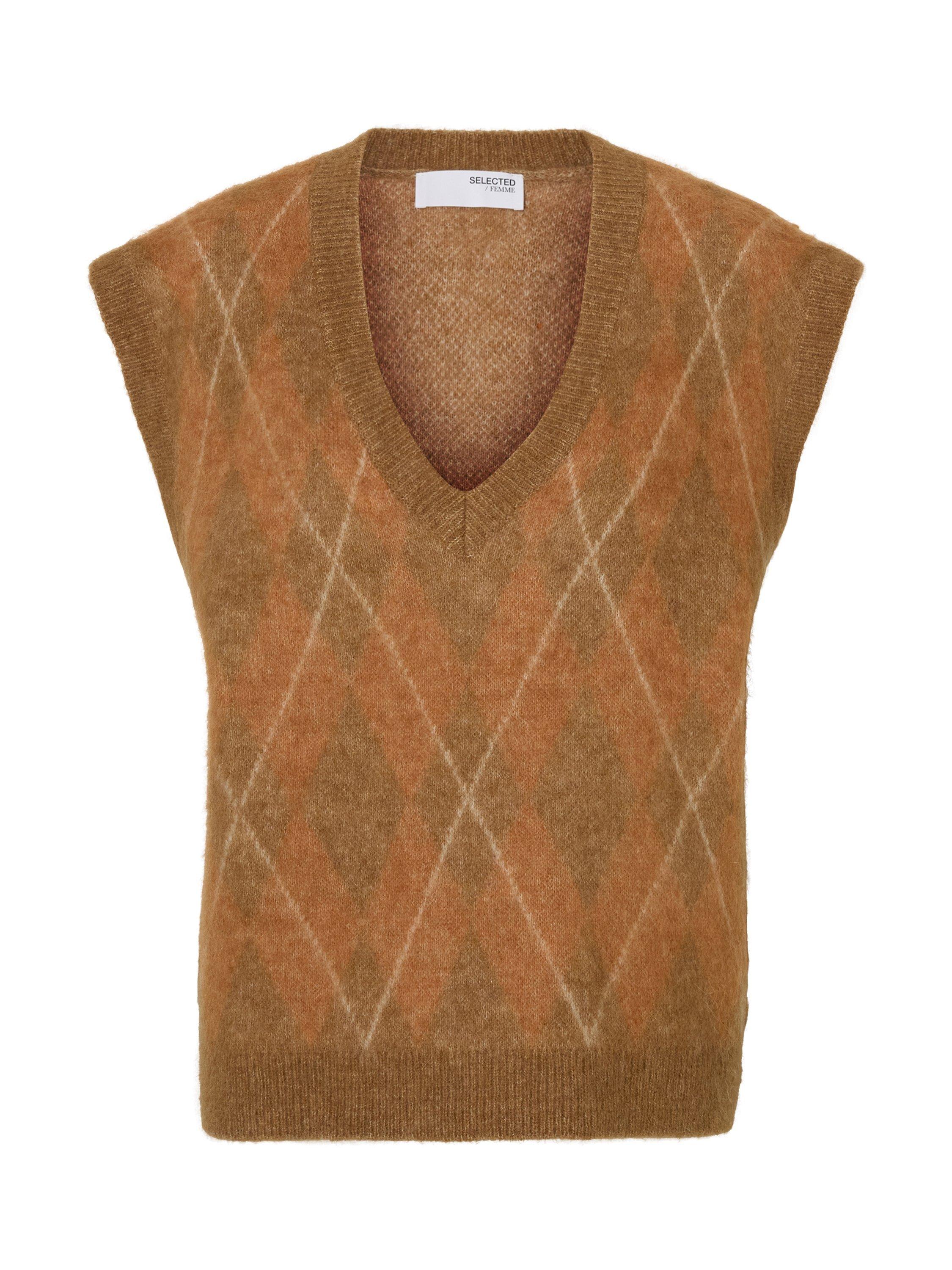 Product image 6 of 6, which shows Selected Lulu Argyle Wool Rich Tank Top, Orange, XS