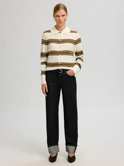 Selected Thea Stripe Pure Wool Top, Cream/Brown, Cream/Brown