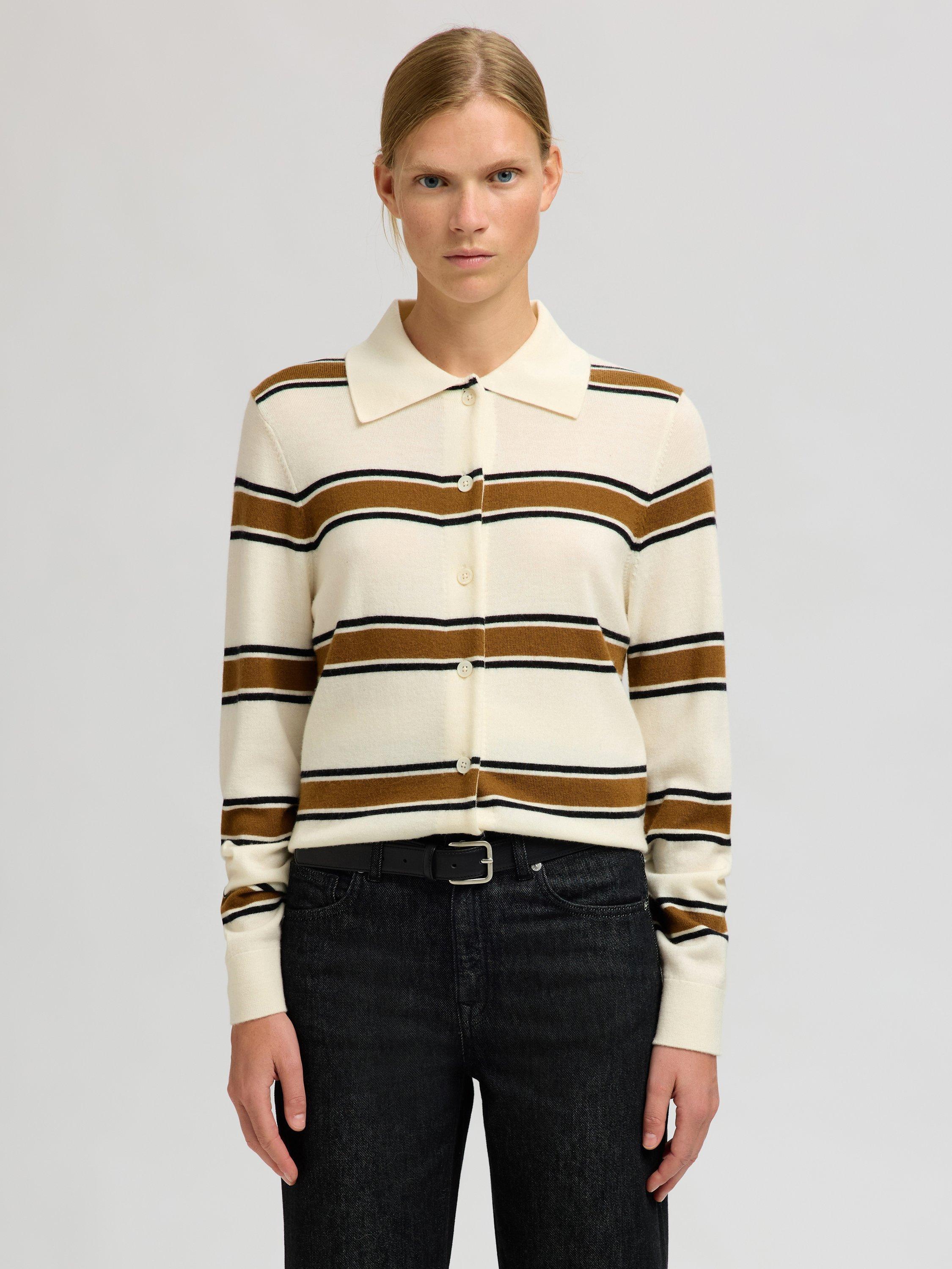 Product image 2 of 6, which shows Selected Thea Stripe Pure Wool Top, Cream/Brown, XS