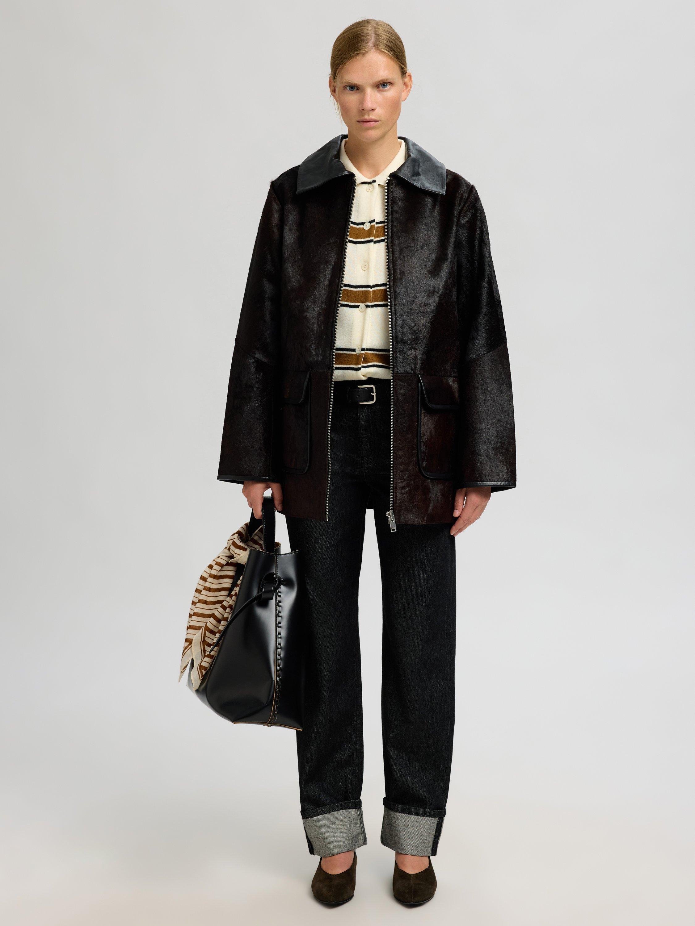 Product image 4 of 6, which shows Selected Thea Stripe Pure Wool Top, Cream/Brown, XS