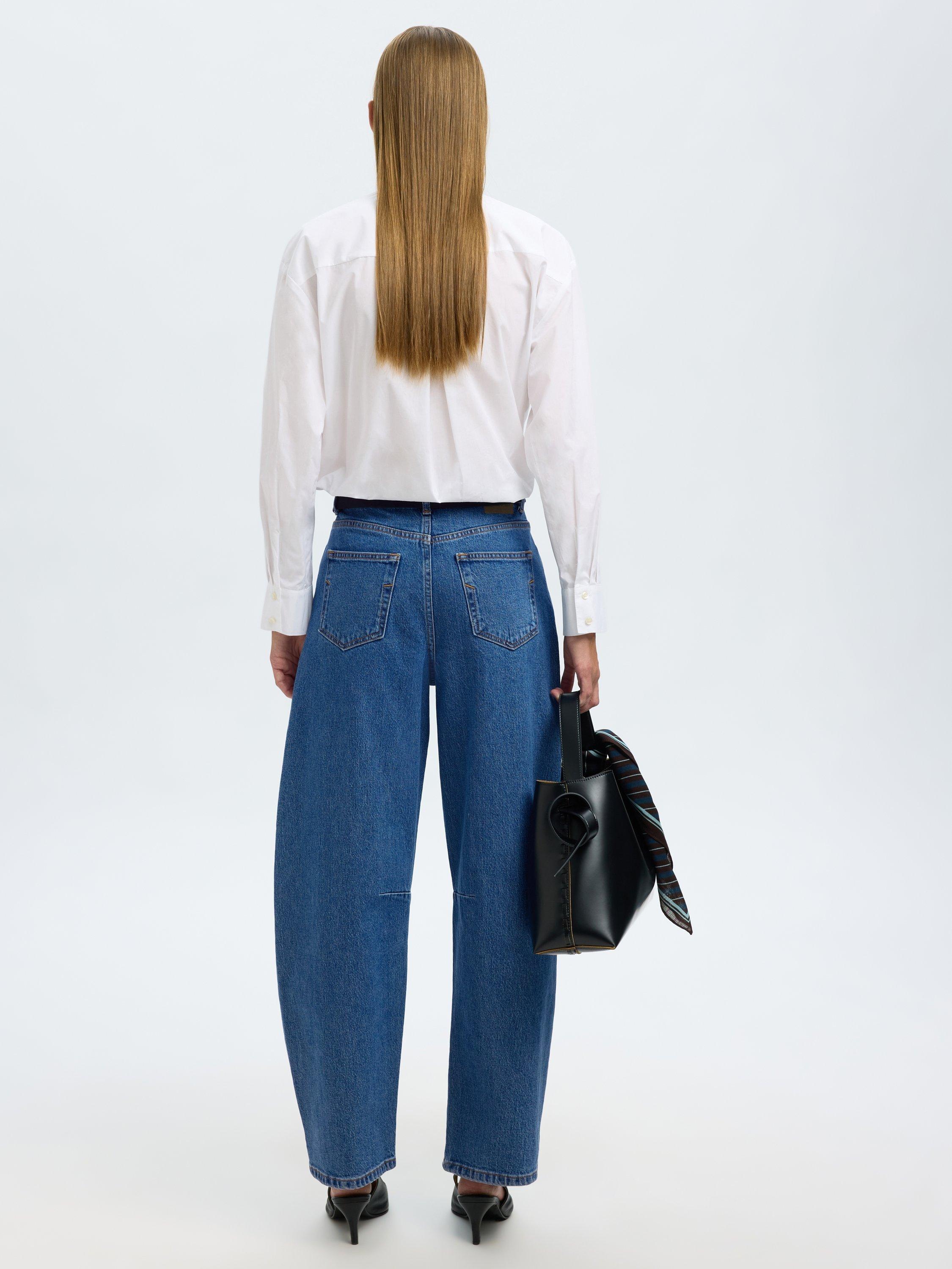 Product image 3 of 6, which shows Selected Barrel Leg Loose Fit Jeans, Blue, 26