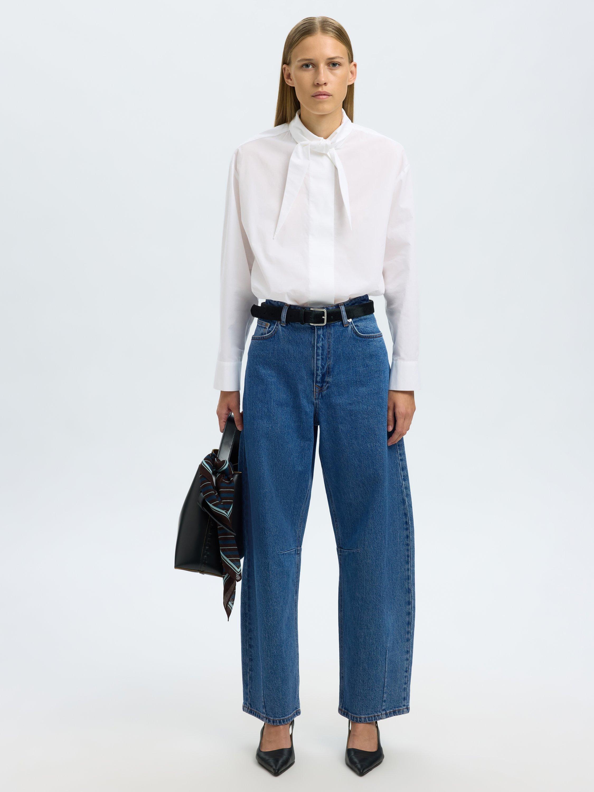 Product image 6 of 6, which shows Selected Barrel Leg Loose Fit Jeans, Blue, 26