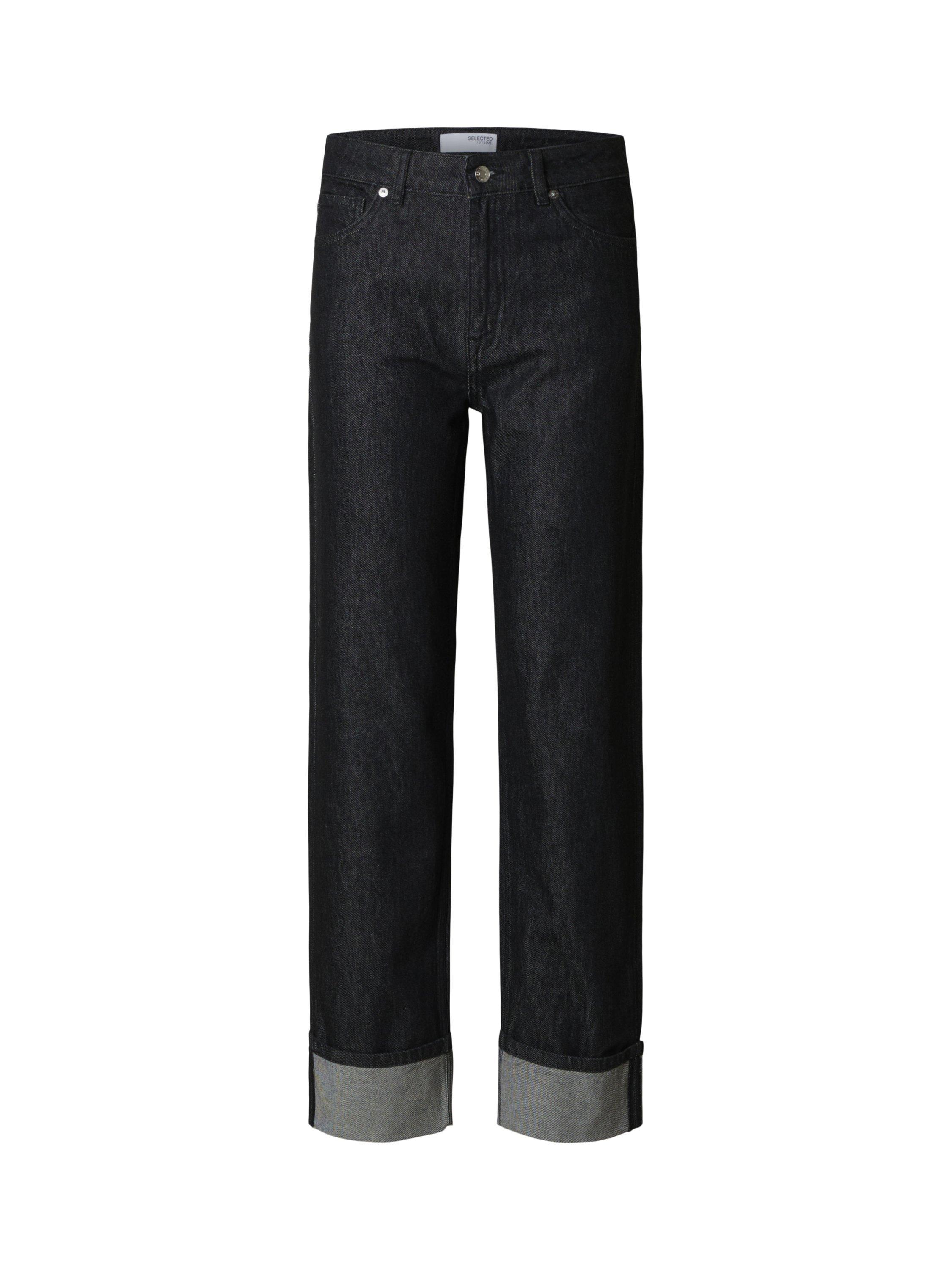 Product image 6 of 6, which shows Selected Straight Leg Fold Up Hem Jeans, Black Denim, 26