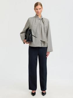 Selected Charlotte Stripe Scarf Detail Top, White/Grey - view 2, White/Grey