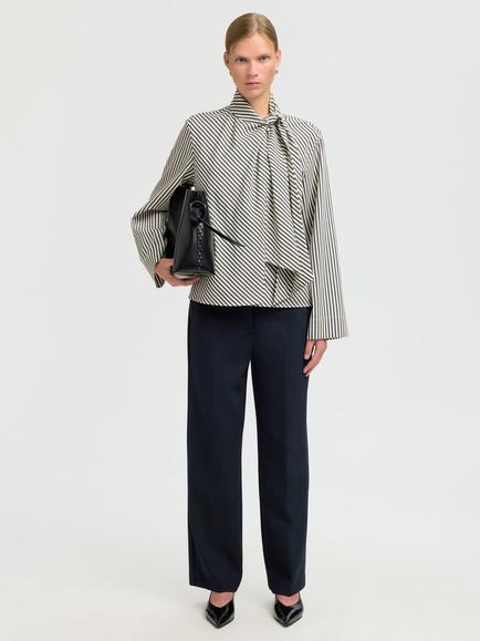Selected Charlotte Stripe Scarf Detail Top, White/Grey - view 2, White/Grey