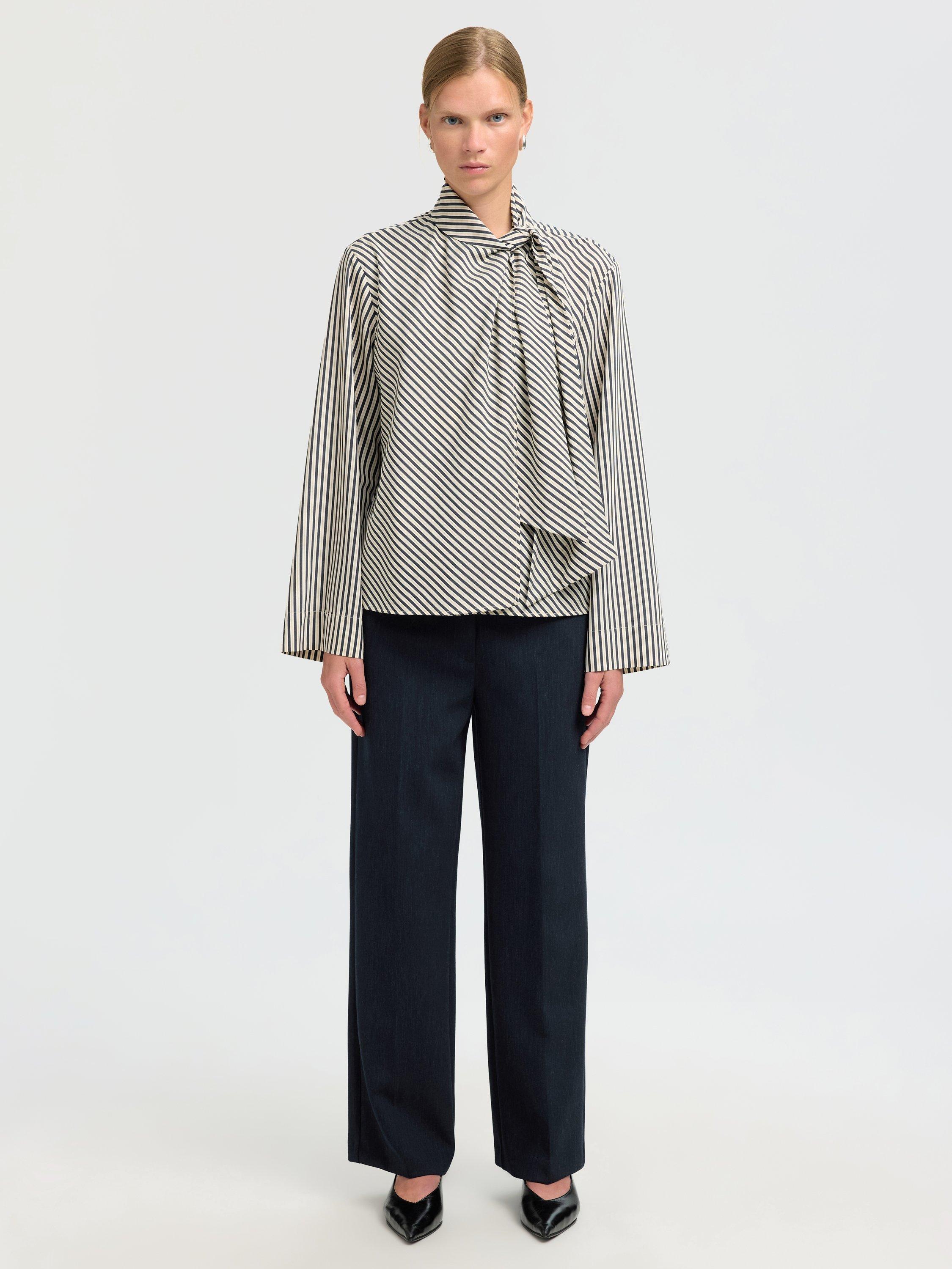 Product image 3 of 7, which shows Selected Charlotte Stripe Scarf Detail Top, White/Grey, 34