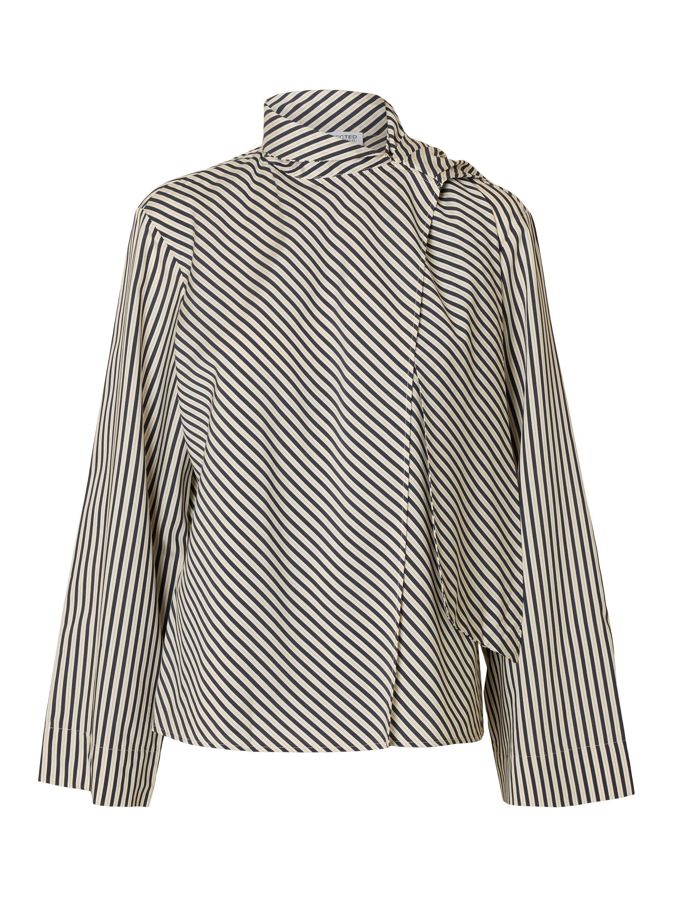 Product image 6 of 7, which shows Selected Charlotte Stripe Scarf Detail Top, White/Grey, 34