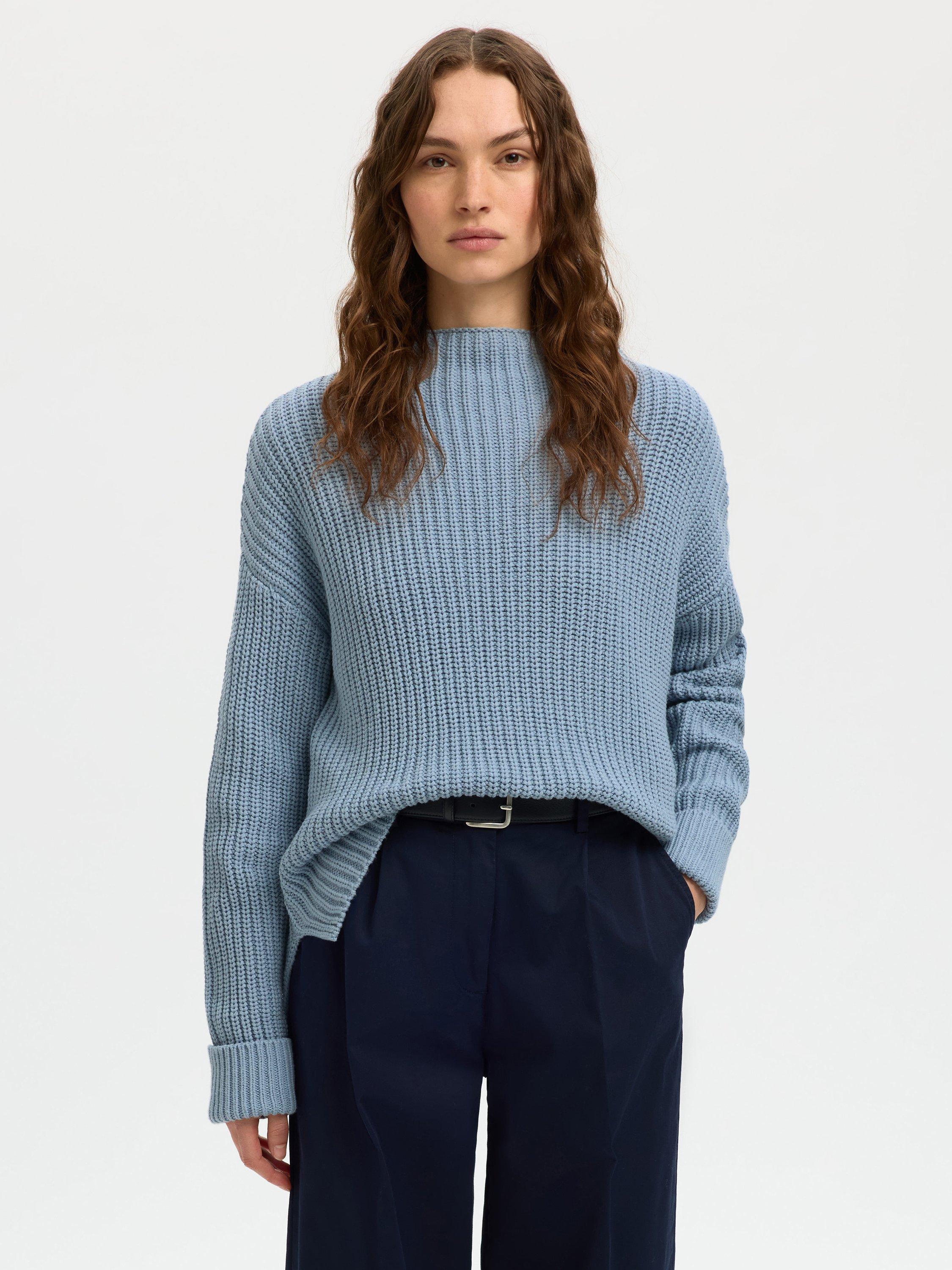 Product image 1 of 6, which shows Selected Selma High Crew Neck Jumper, Blue, XS