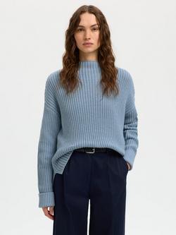 Selected Selma High Crew Neck Jumper, Blue