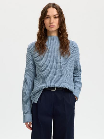 Selected Selma High Crew Neck Jumper, Blue
