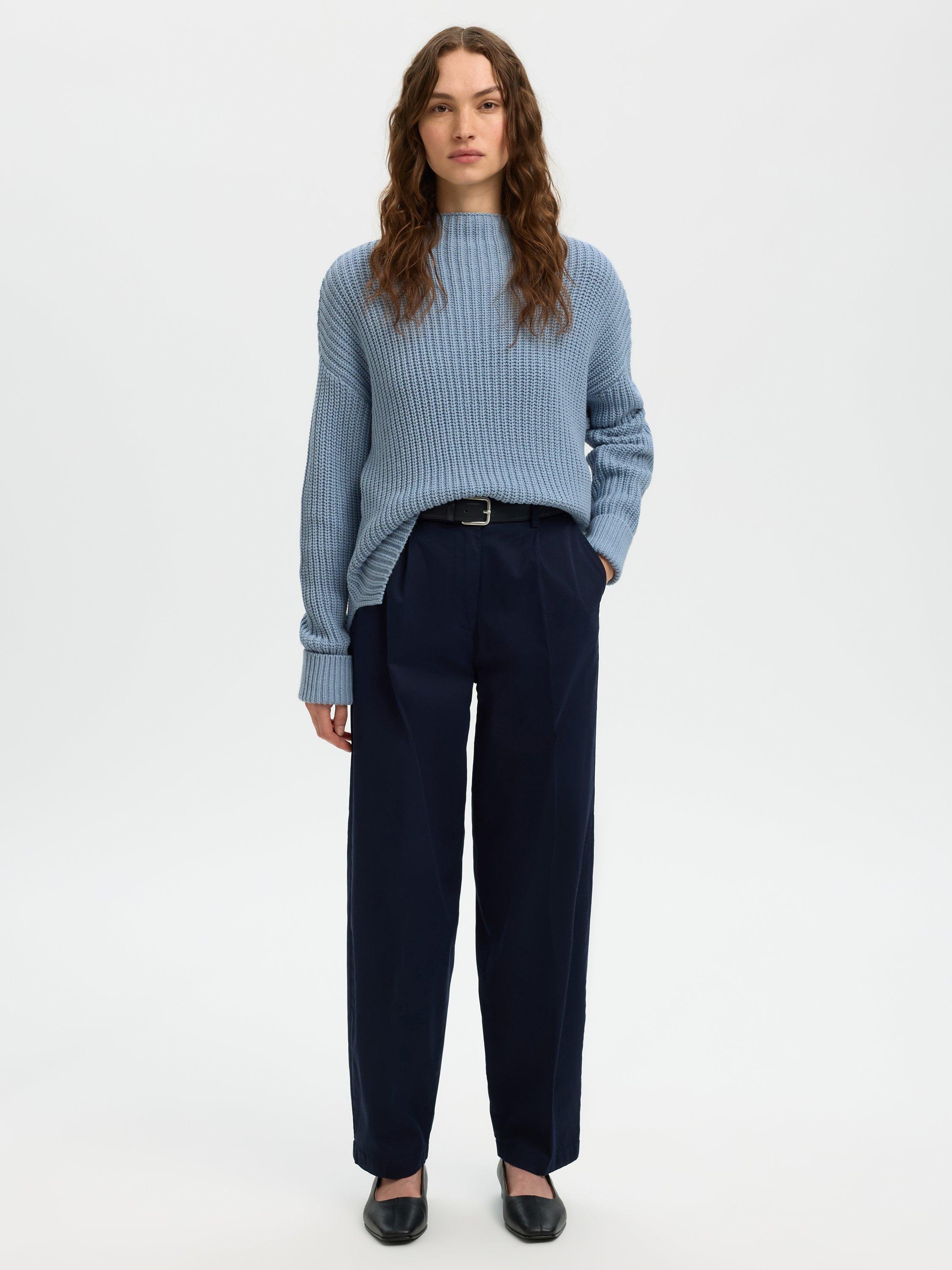 Product image 2 of 6, which shows Selected Selma High Crew Neck Jumper, Blue, XS