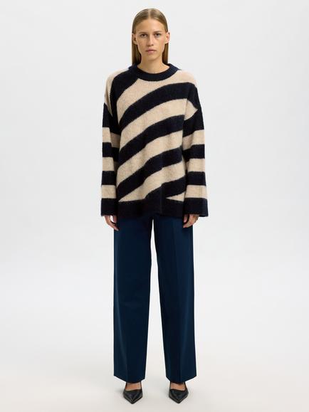Selected Almina Stripe Wool Rich Jumper, Cream/Navy - view 2, Cream/Navy