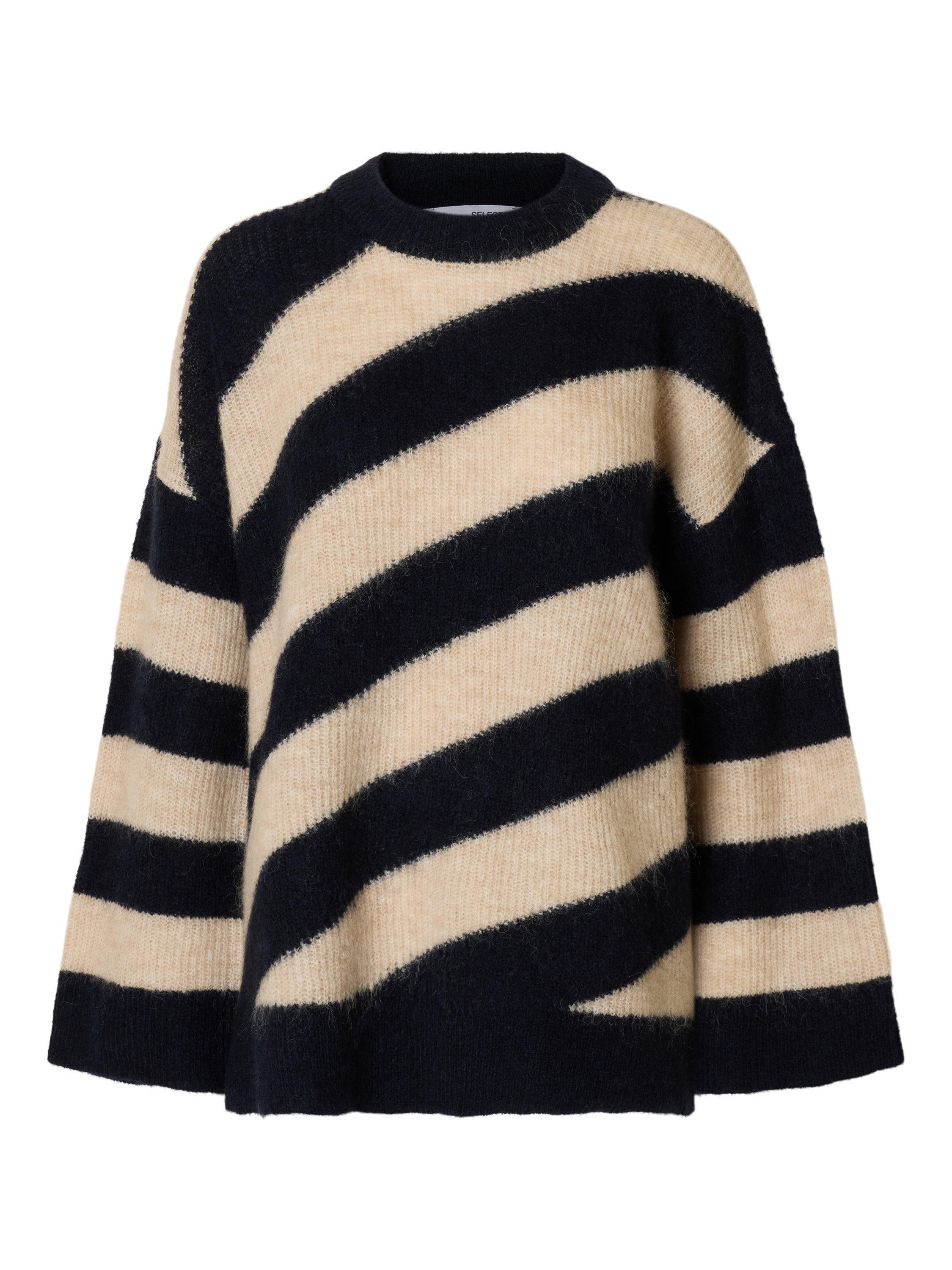 Product image 6 of 6, which shows Selected Almina Stripe Wool Rich Jumper, Cream/Navy, XS