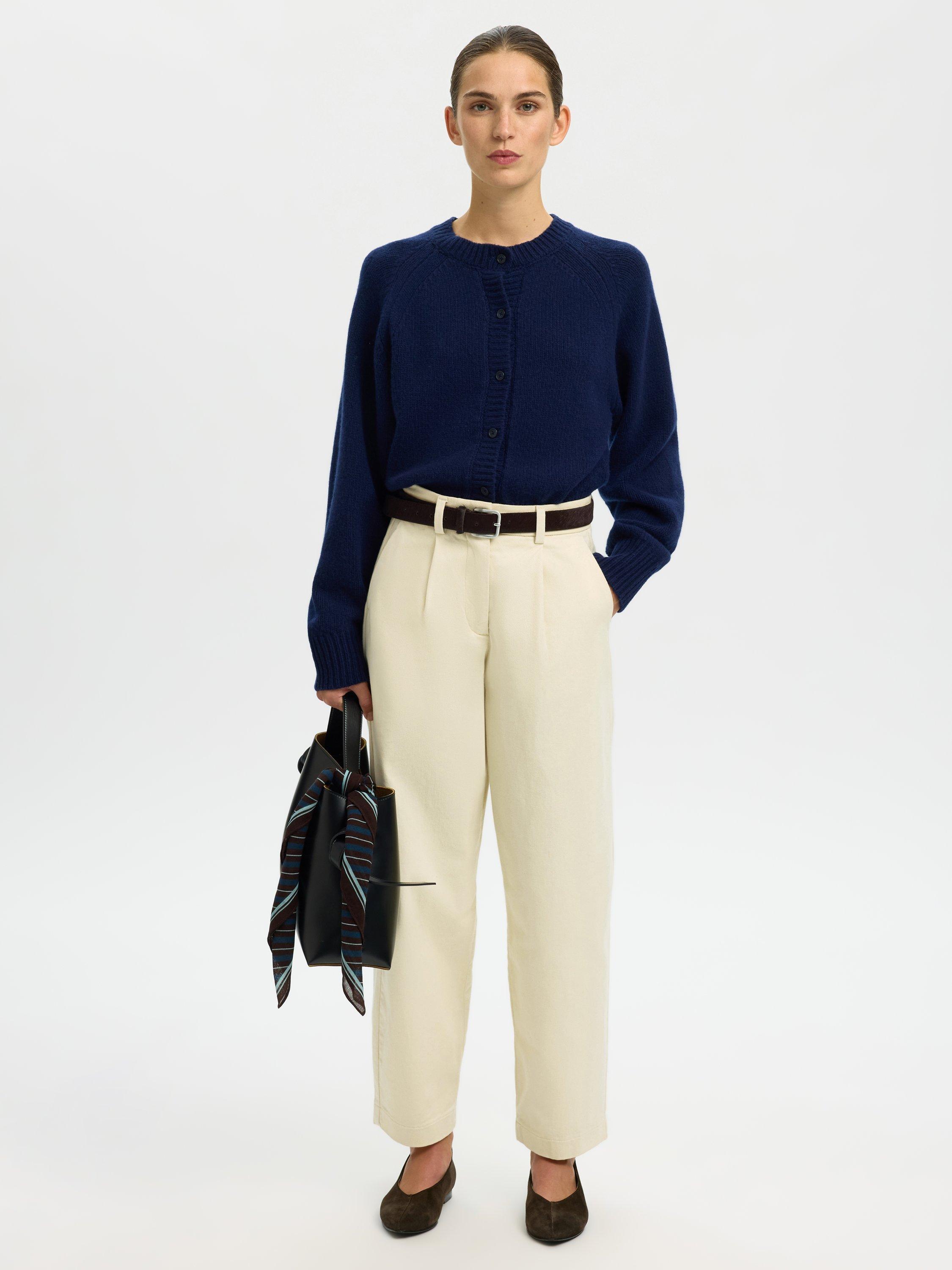 Product image 1 of 5, which shows Selected Barrel Leg Tailored Chinos, Cream, 34