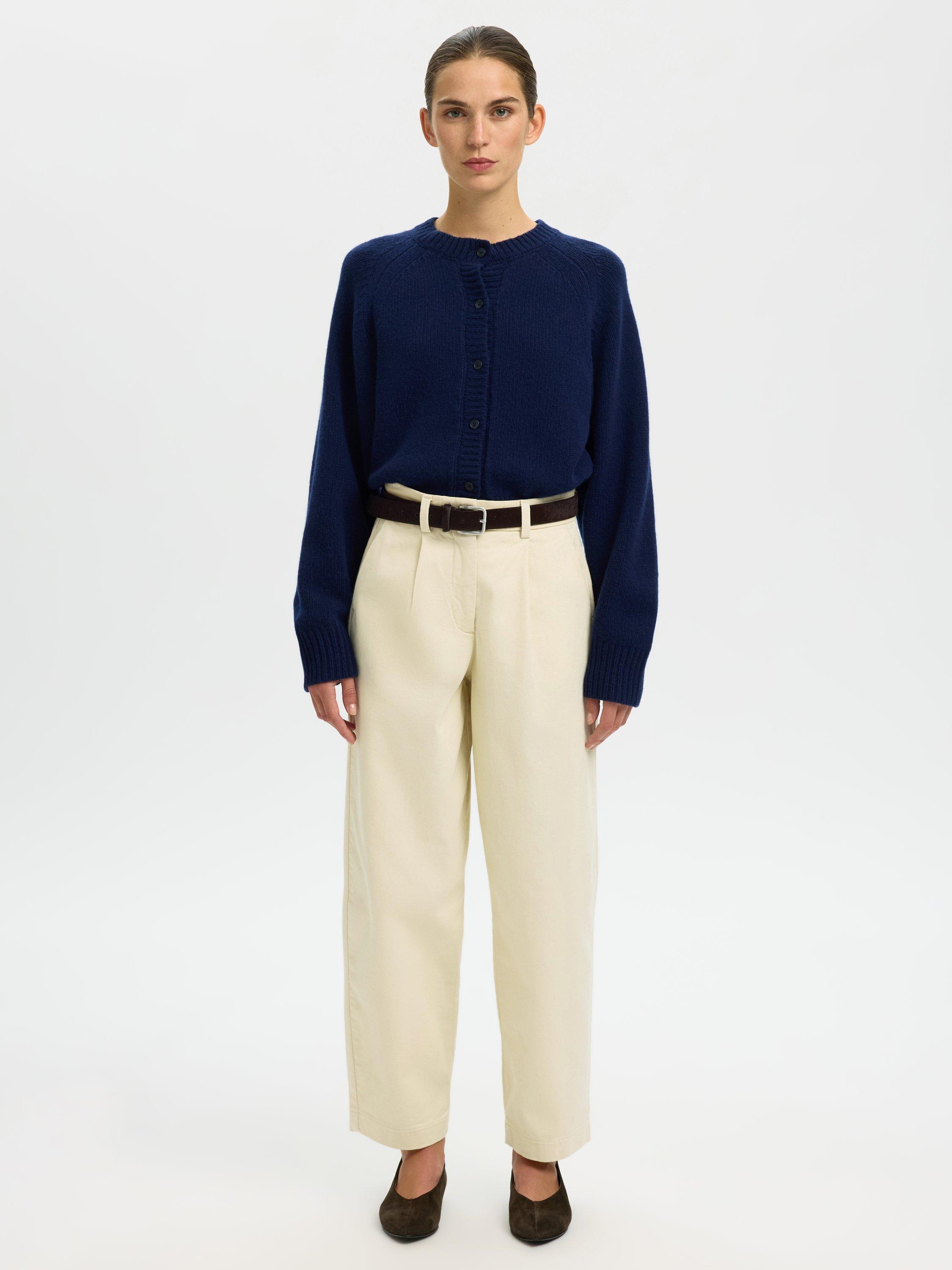 Product image 2 of 5, which shows Selected Barrel Leg Tailored Chinos, Cream, 34