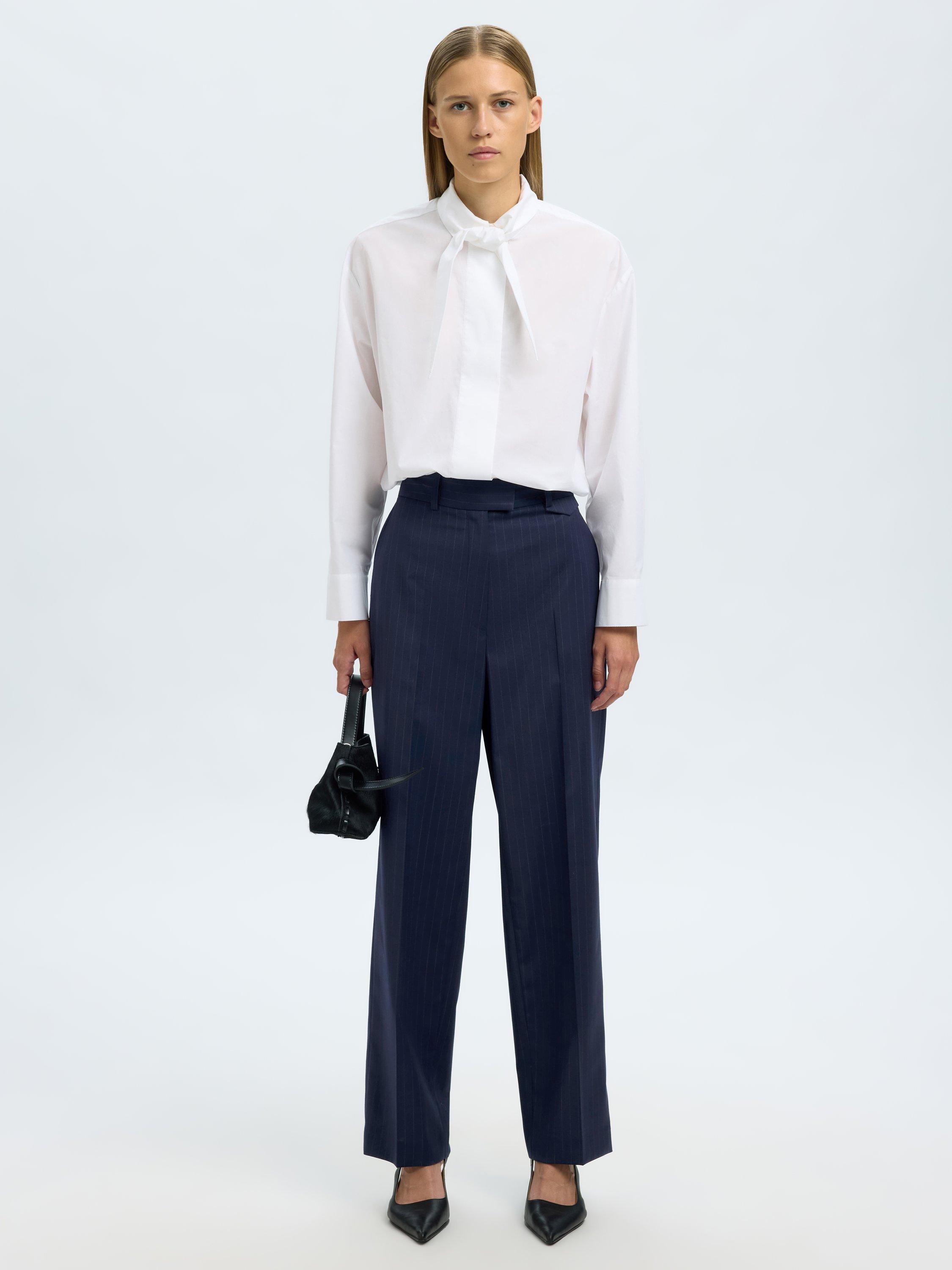 Product image 1 of 6, which shows Selected Pinstripe Tailored Trousers, Navy, 34