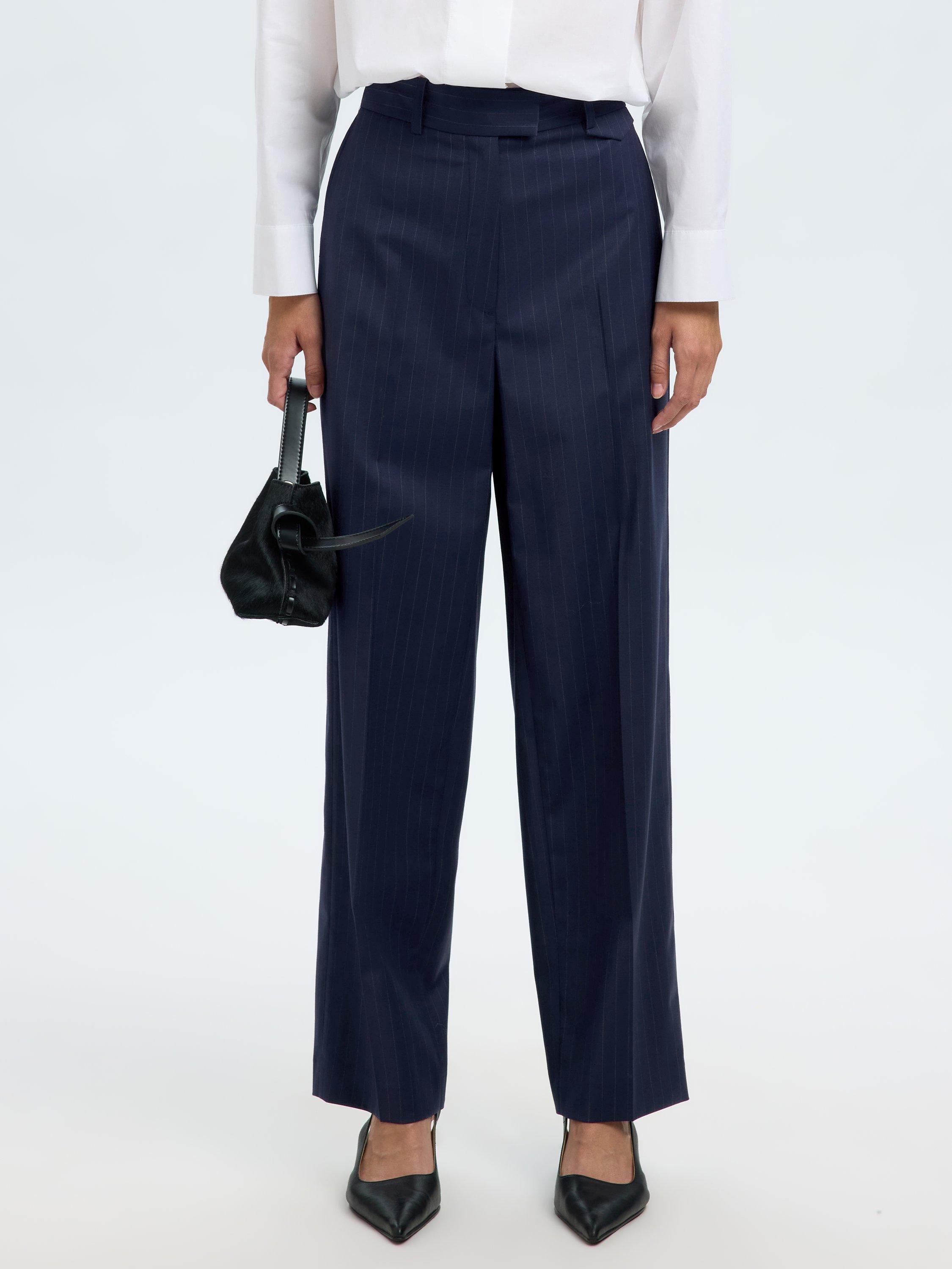 Product image 2 of 6, which shows Selected Pinstripe Tailored Trousers, Navy, 34