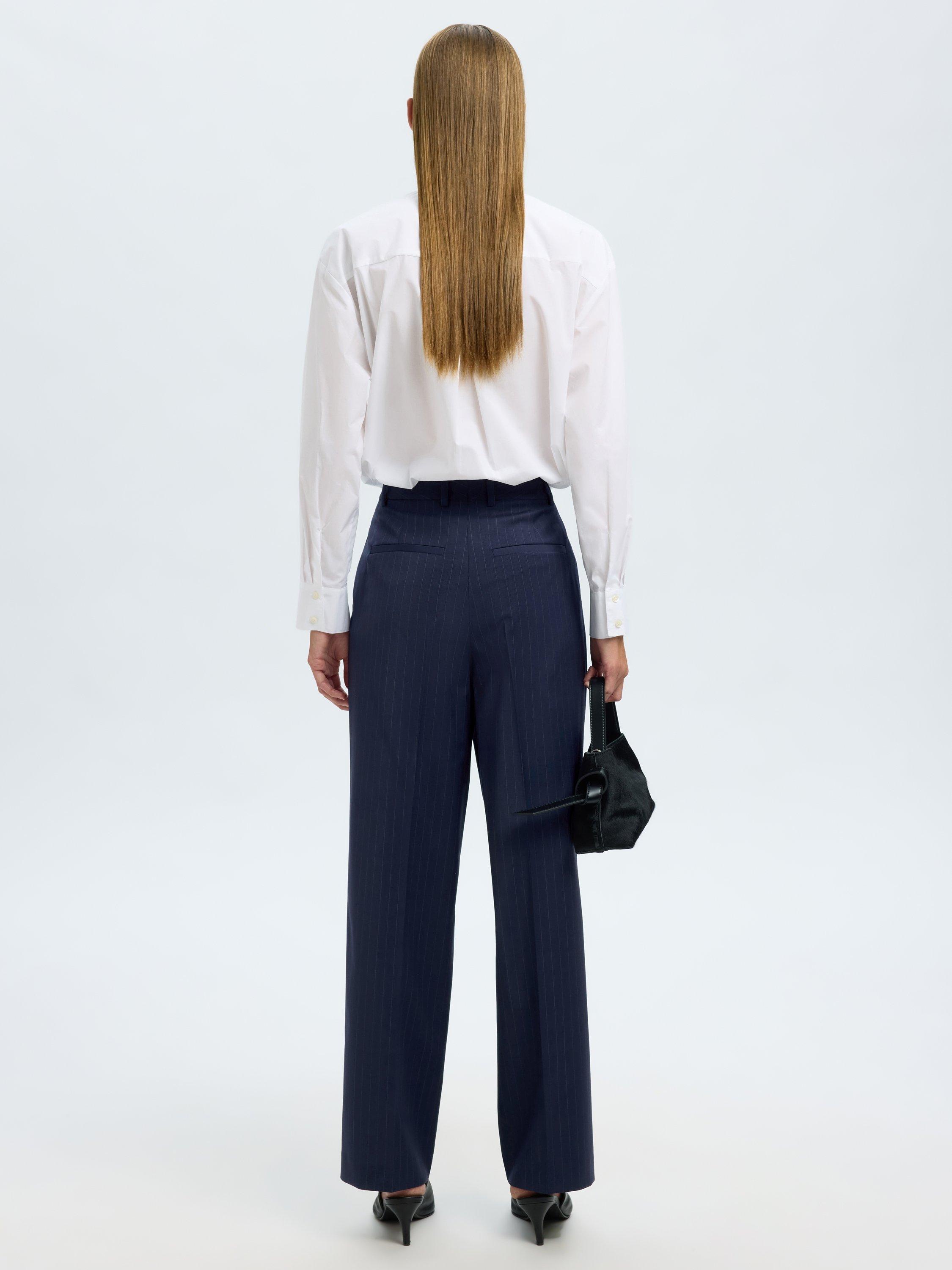Product image 3 of 6, which shows Selected Pinstripe Tailored Trousers, Navy, 34
