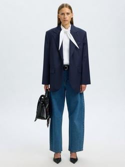 Selected Oversized Wool Blend Blazer, Navy - view 2, Navy