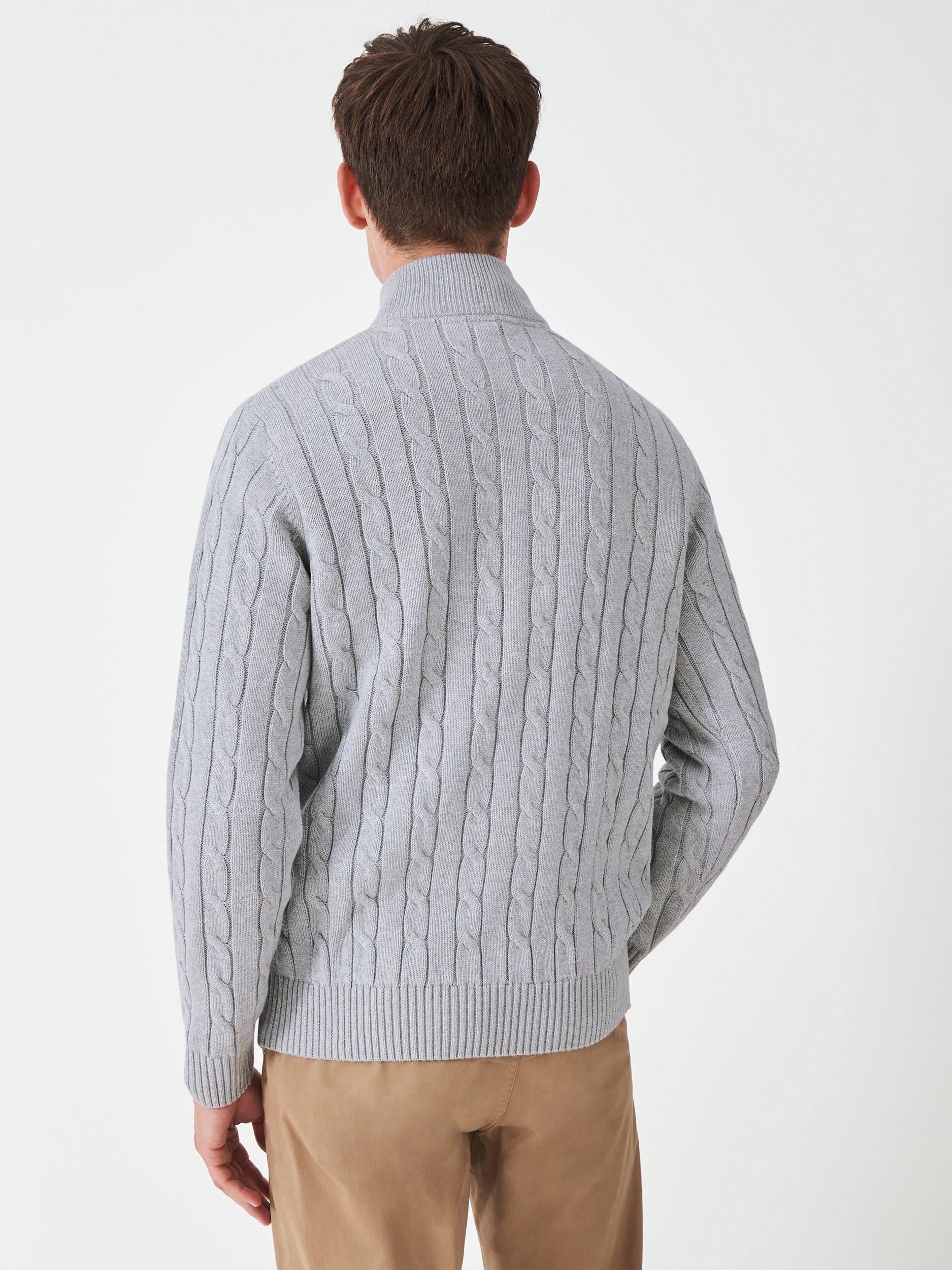 Product image 2 of 5, which shows Crew Clothing Cotton Cable Knit Zip-Neck Jumper, Mid Grey, L