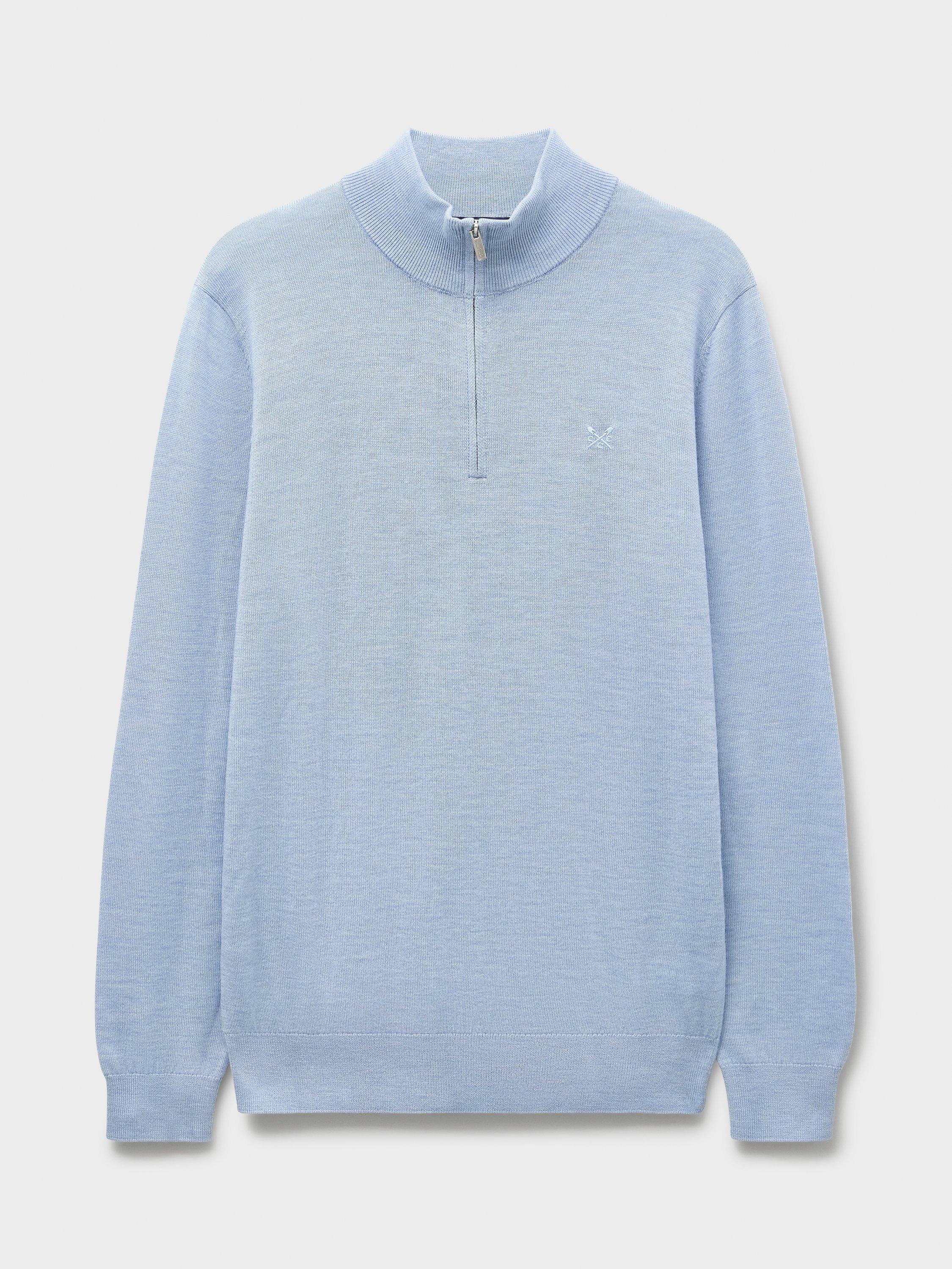 Product image 5 of 5, which shows Crew Clothing Merino Wool Half Zip Jumper, Light Blue, L