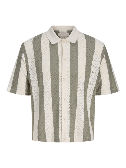 Jack and Jones Kids' Jortyler Vertical Stripe Knit Polo Shirt, Seasalt/Seagrass, Seasalt/Seagrass