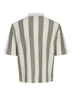 Jack and Jones Kids' Jortyler Vertical Stripe Knit Polo Shirt, Seasalt/Seagrass - view 2, Seasalt/Seagrass