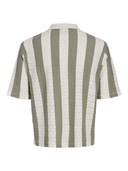 Jack and Jones Kids' Jortyler Vertical Stripe Knit Polo Shirt, Seasalt/Seagrass - view 2, Seasalt/Seagrass