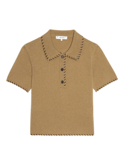 FRAME Leather Stitch Polo Shirt, Brown, Brown