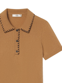 FRAME Leather Stitch Polo Shirt, Brown - view 2, Brown