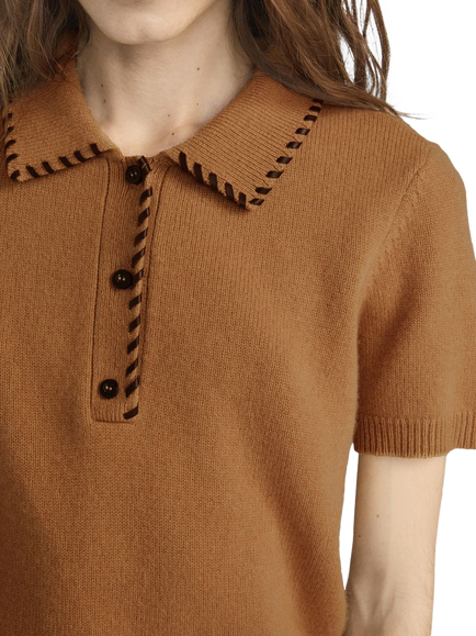FRAME Leather Stitch Polo Shirt, Brown - view 2, Brown