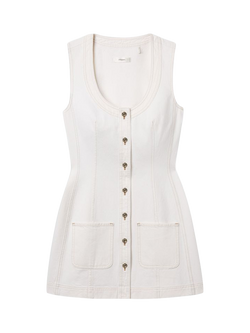 FRAME Patch Pocket Denim Mini Dress, Cream, Cream