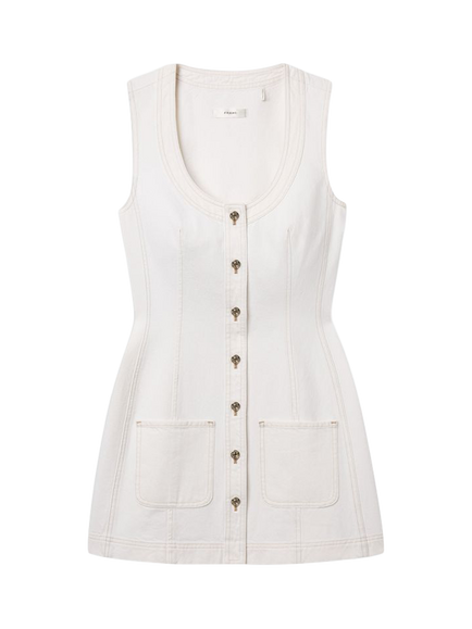 FRAME Patch Pocket Denim Mini Dress, Cream, Cream