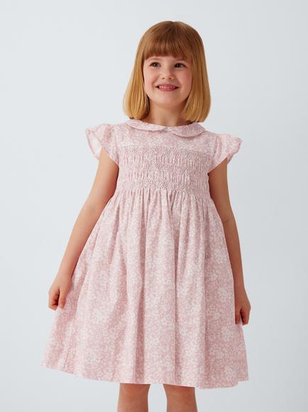 John Lewis Heirloom Collection Kids' Floral Smock Dress, Pink, Pink