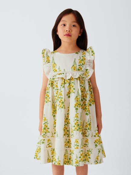 John Lewis Heirloom Collection Kids' Floral Ruffle Trim Dress, Yellow - view 2, Yellow