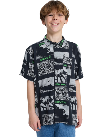 Quiksilver Kids' Mercury Tubes Short Sleeve Shirt, Mercury/Black, Mercury/Black