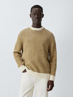 John Lewis Plated Waffle Knit Crew Neck Jumper, Egret/Dull Gold