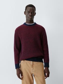 John Lewis Plated Waffle Knit Crew Neck Jumper, Red/Navy