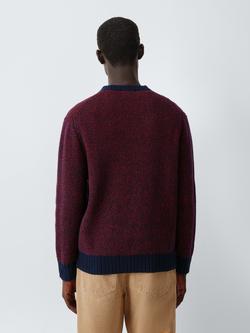John Lewis Plated Waffle Knit Crew Neck Jumper - view 2, Red/Navy